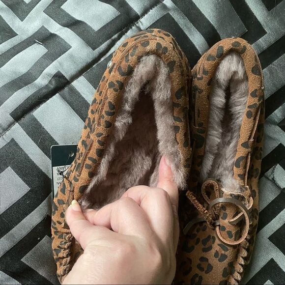 EMU leopard print moccasins house shoes, Women's Moccasin Slippers Micro Suede - Picture 2 of 11